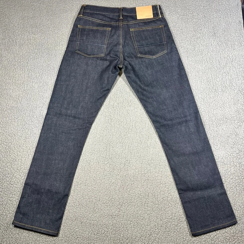 Gustin Mens Raw Selvedge Denim Jeans Indigo Blue Button Fly Straight Leg Size 30